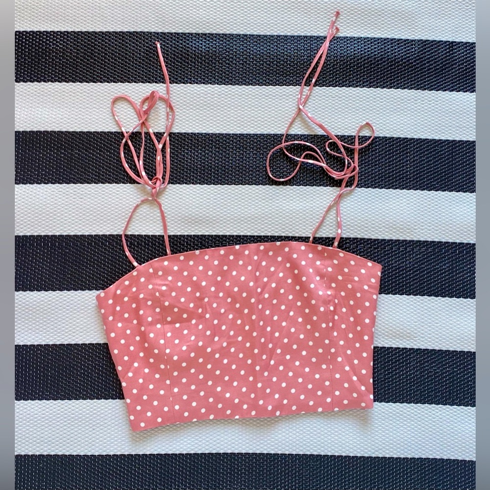 Zara Pink Polka Dot Crop Top Strappy Smocked Tube Top